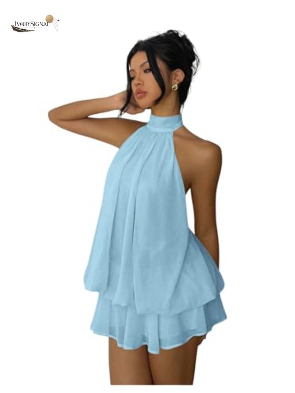 Verdusa Chiffon Halter Drop Waist Flowy Mini Dress Women's